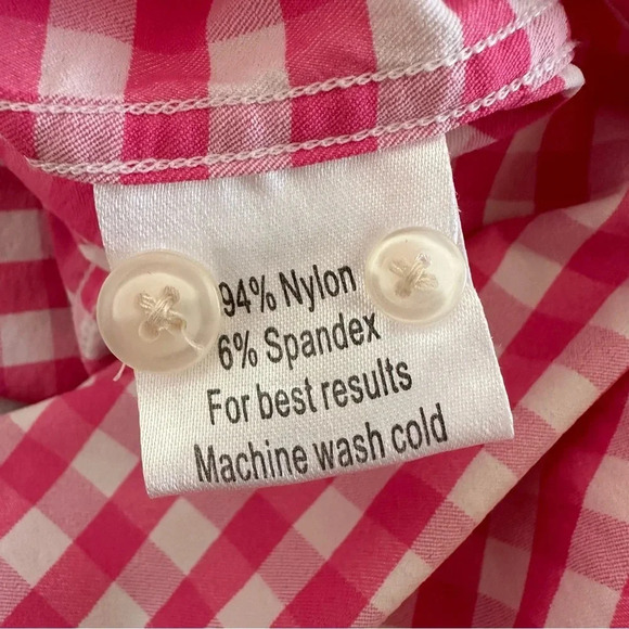 Peter Millar Mens Medium Wicking Pink Gingham Check Button Up Shirt Stretch - Picture 4 of 4